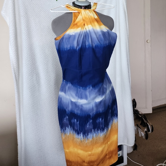 LIKE NEW H&M Woman's size 10 halter blue & yellow long midi dress - Picture 9 of 9